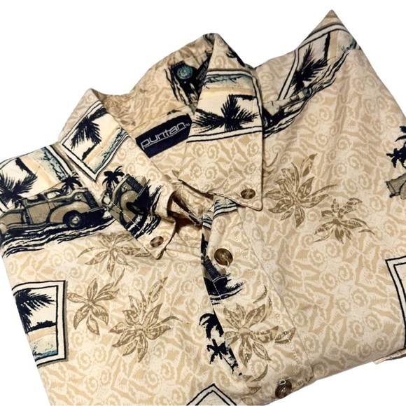 Puritan Men’s Vintage Palm Tree Vintage Car Button Down Short Sleeves Shirt M - Picture 10 of 10
